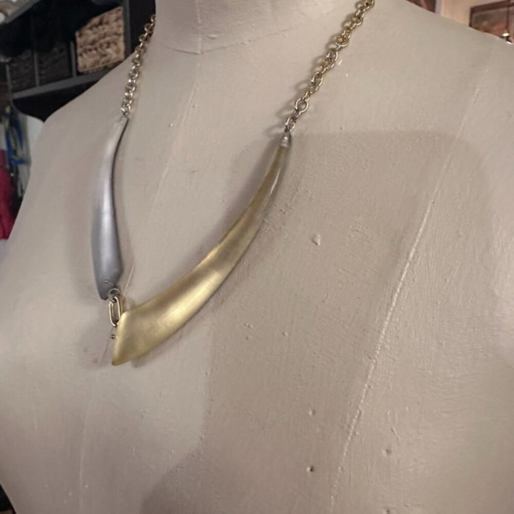 Alexis Bittar Lucite Statement Necklace Gold Silver Signed - Picture 3 of 9